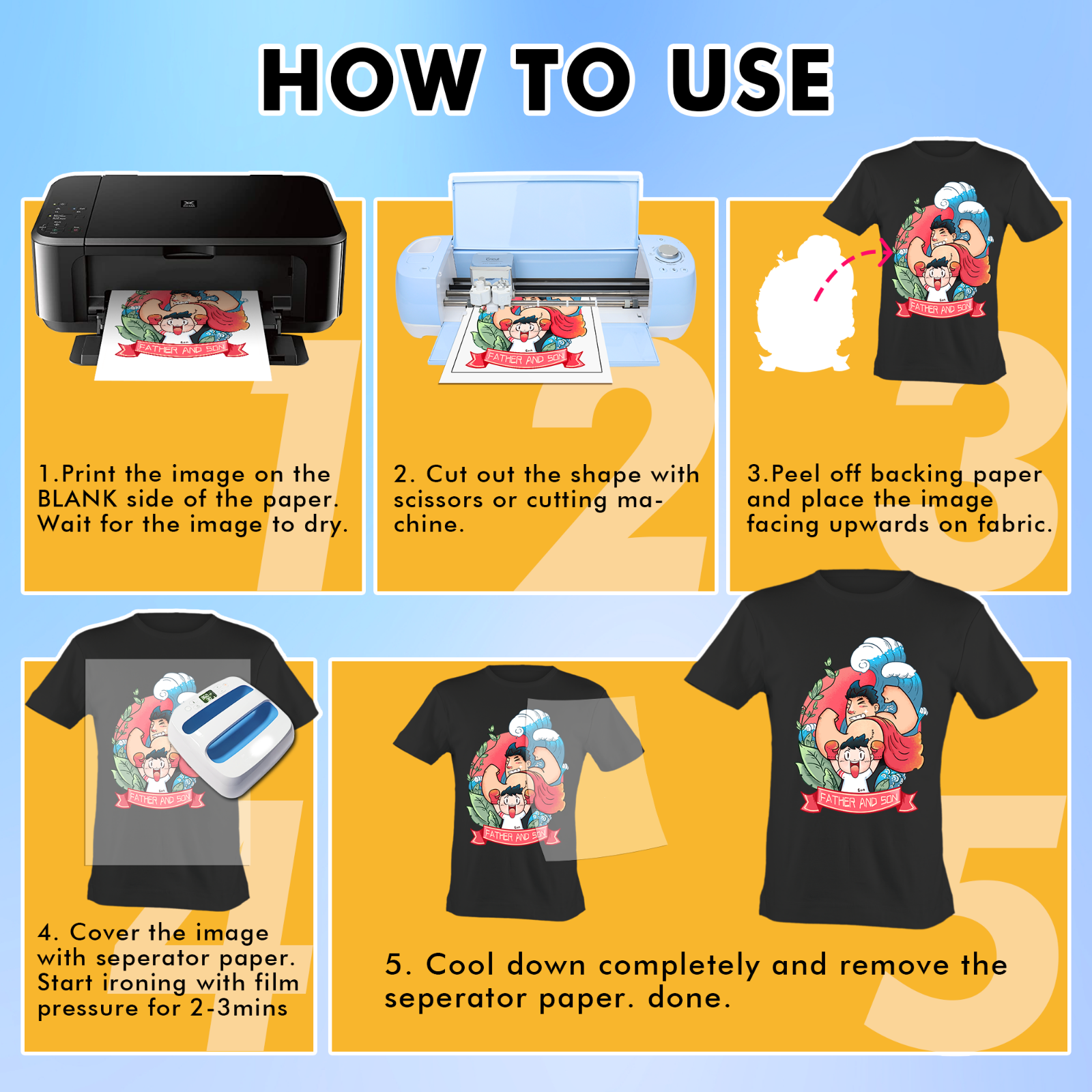 Inkjet Printable Dark Heat Transfer Paper for T-shirt 20 Sheets 8.5x11 Iron On