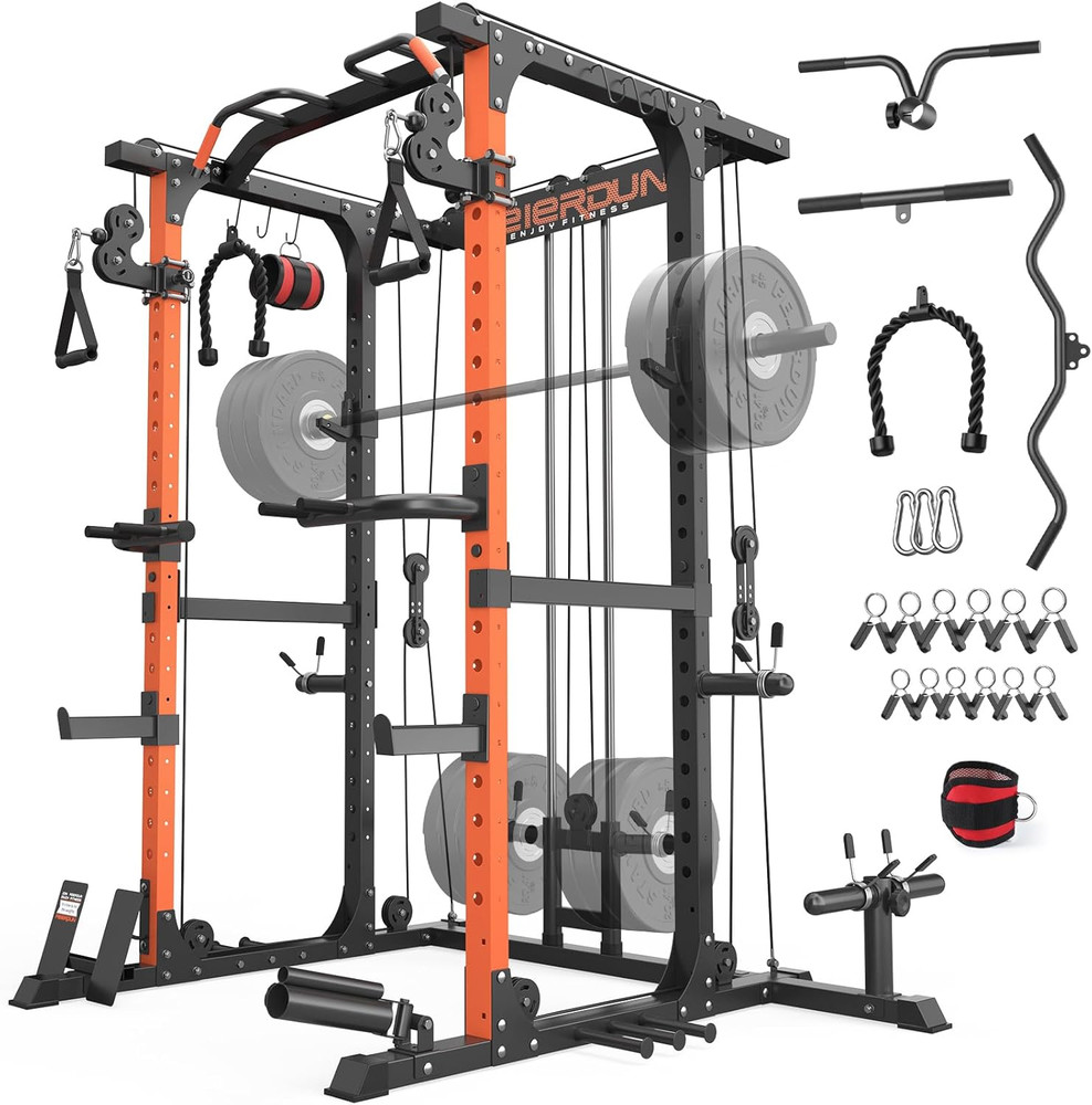 FLA01 Multi-Function Power Cage Squat Rack & Cable Crossover - 10-in-1 Home Gym
