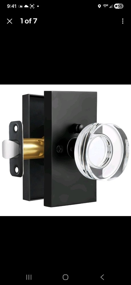 BonKuDoo Glass Door Knobs Interior Privacy 1 Pack, Matte Black