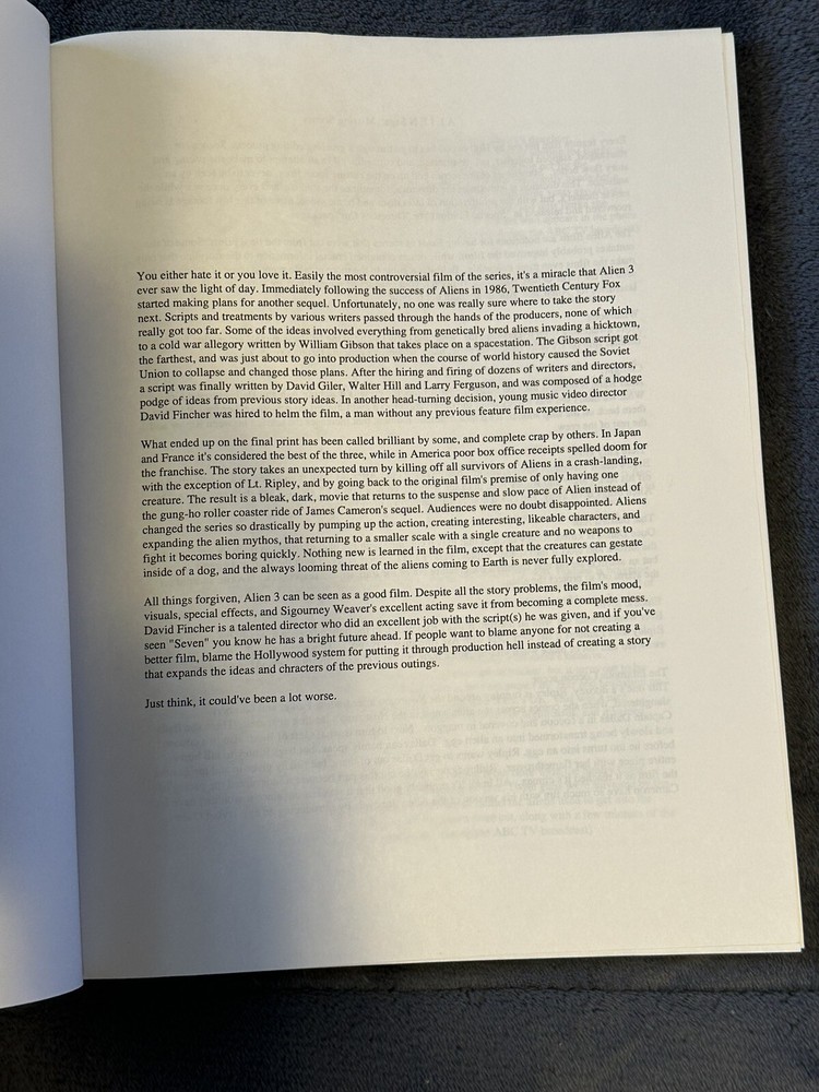 ALIEN 3 By William Gibson Screenplay Original Unused Script!!!!!!