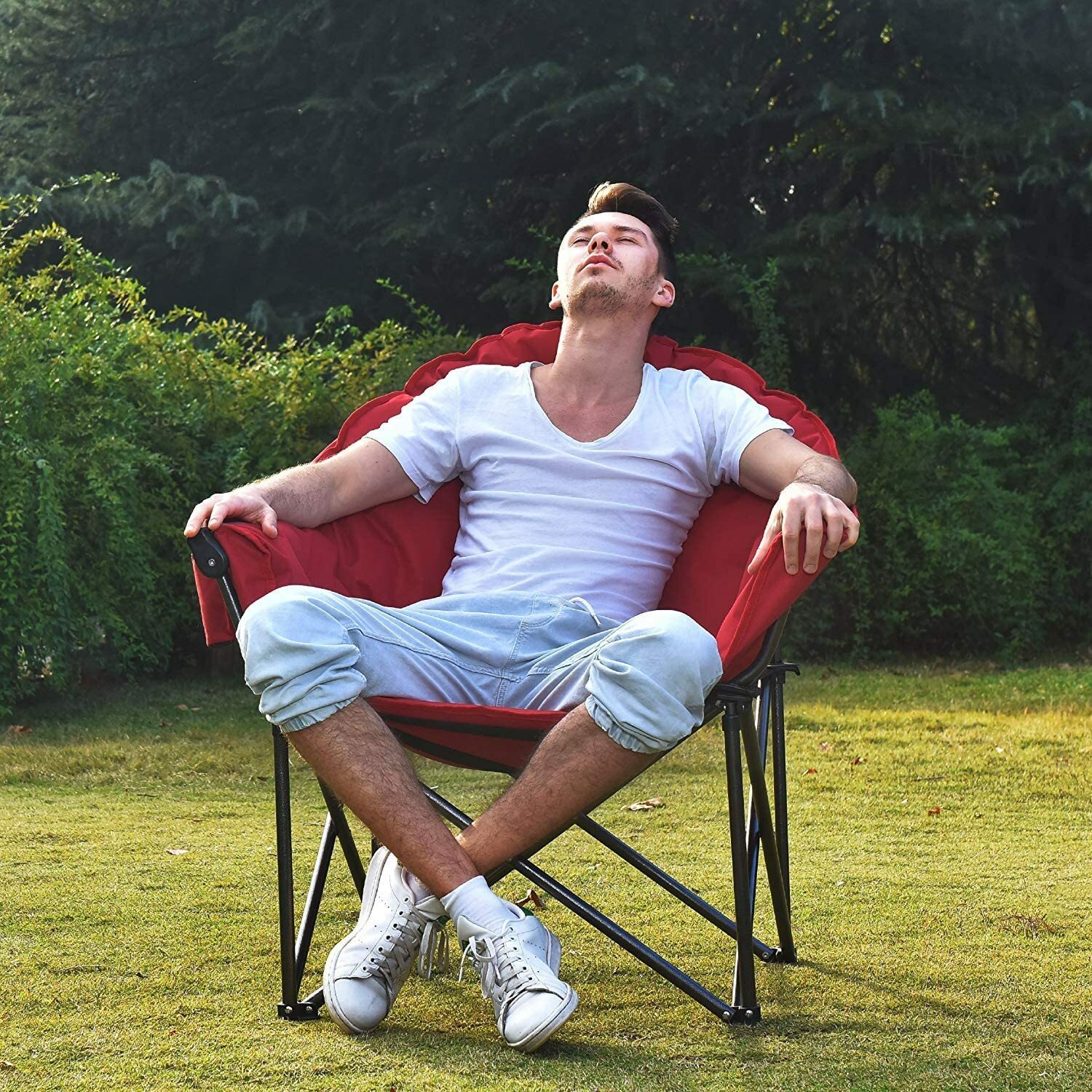 ALPHA CAMP Camping Saucer Chairs Oversize Moon Chair Folding with Carry Bag