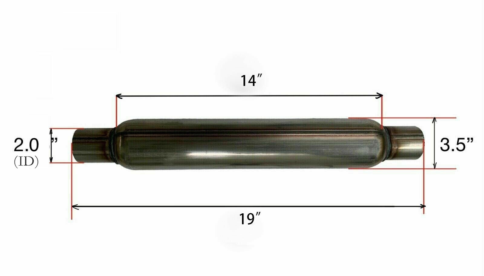 Pair of 2.0"x19“ Universal Stainless Steel Glass Pack Exhaust Resonator Muffler