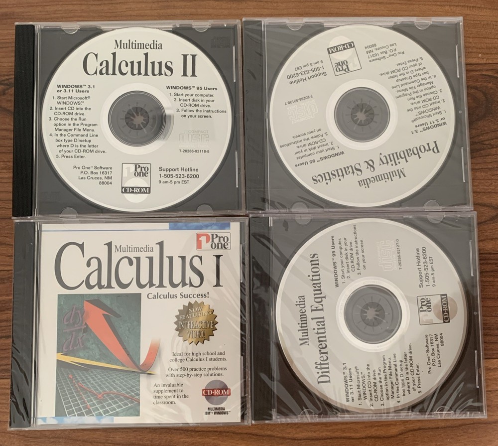 Pro One Mathematics 2 Four CD ROM Set Calculus 1 & 2, Probability & Statistics
