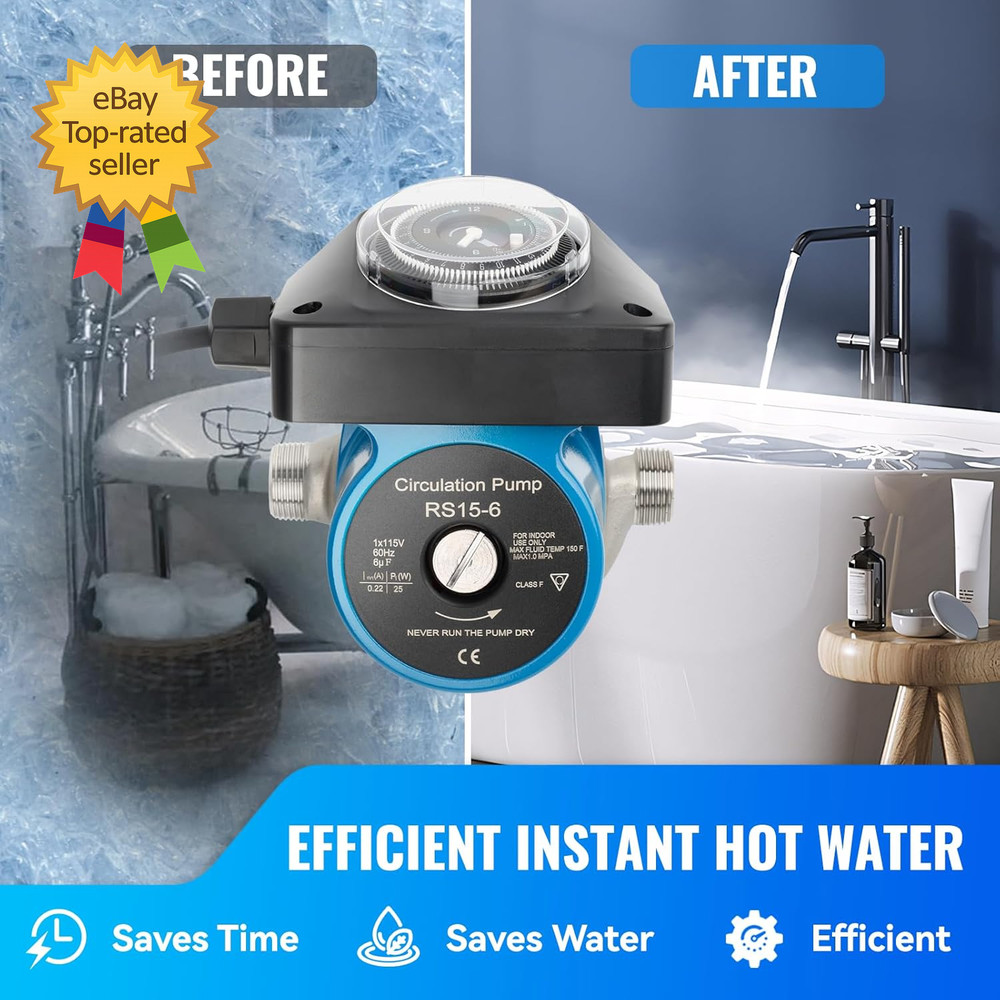 Hot Water Recirculating Pump Recirculation System 25 Watts Programmable Timer