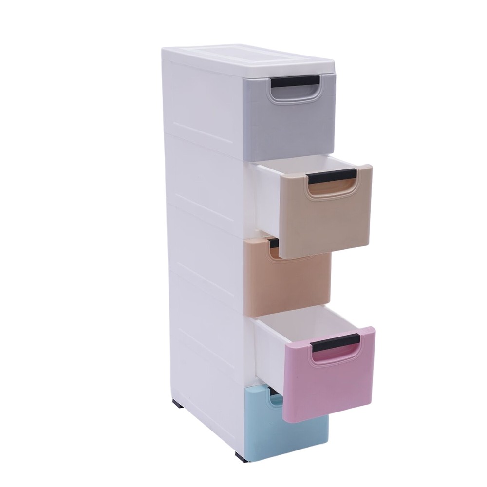 Plastic Storage Cabinet w/5 Drawers, Stackable Vertical Clothes Storage Box PP