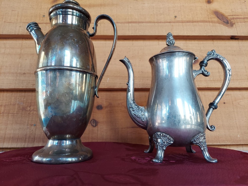 VINTAGE SILVERPLATE PITCHERS, ALHAMBRA & EP BRASS LIDED PITCHER