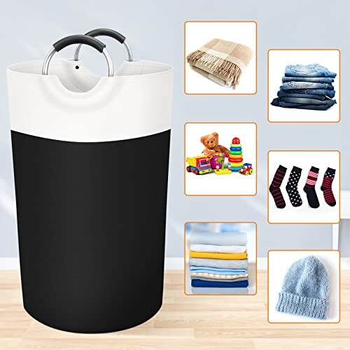 BlissTotes Laundry Basket, Hamper, Collapsible 90L, Black