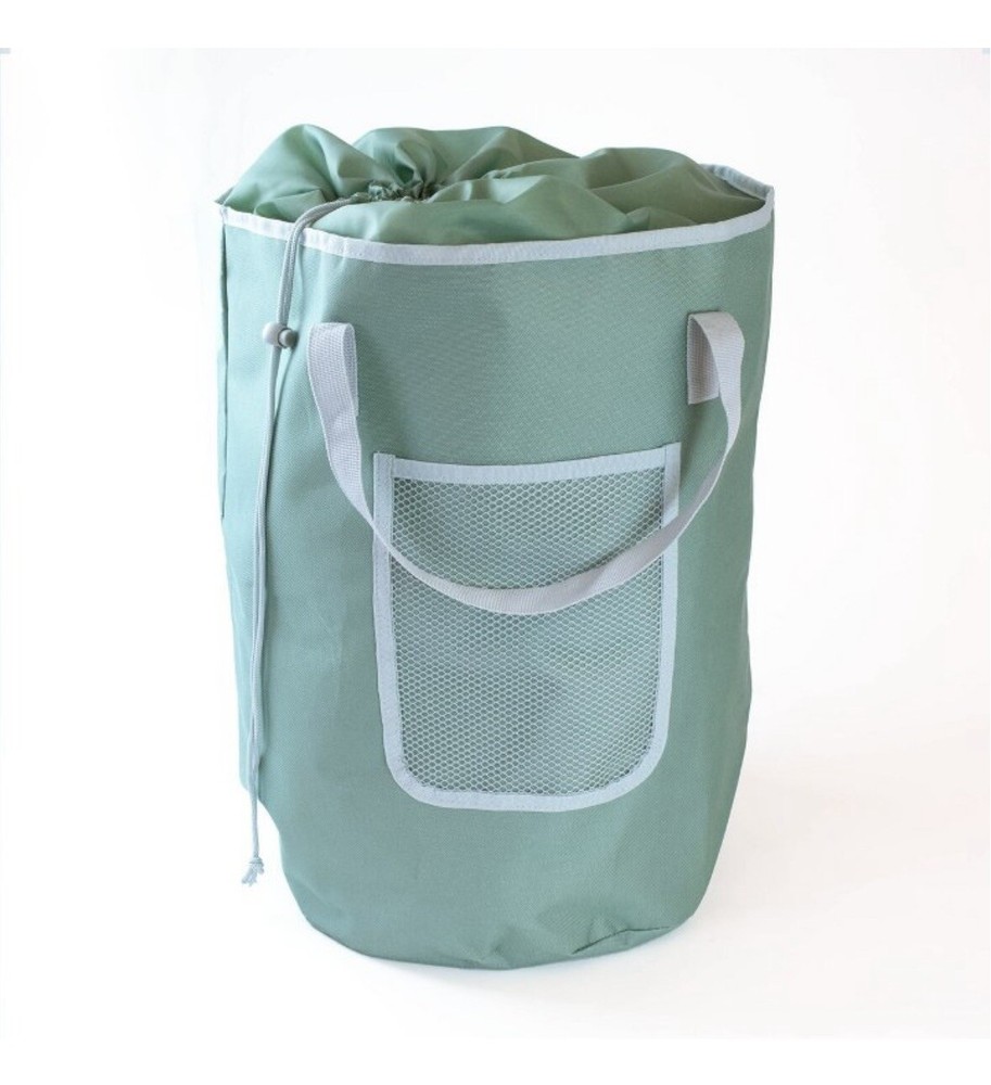 Laundry Backpack Green/Gray Top Handles & Back Straps Drawstring Closure 18"Tall