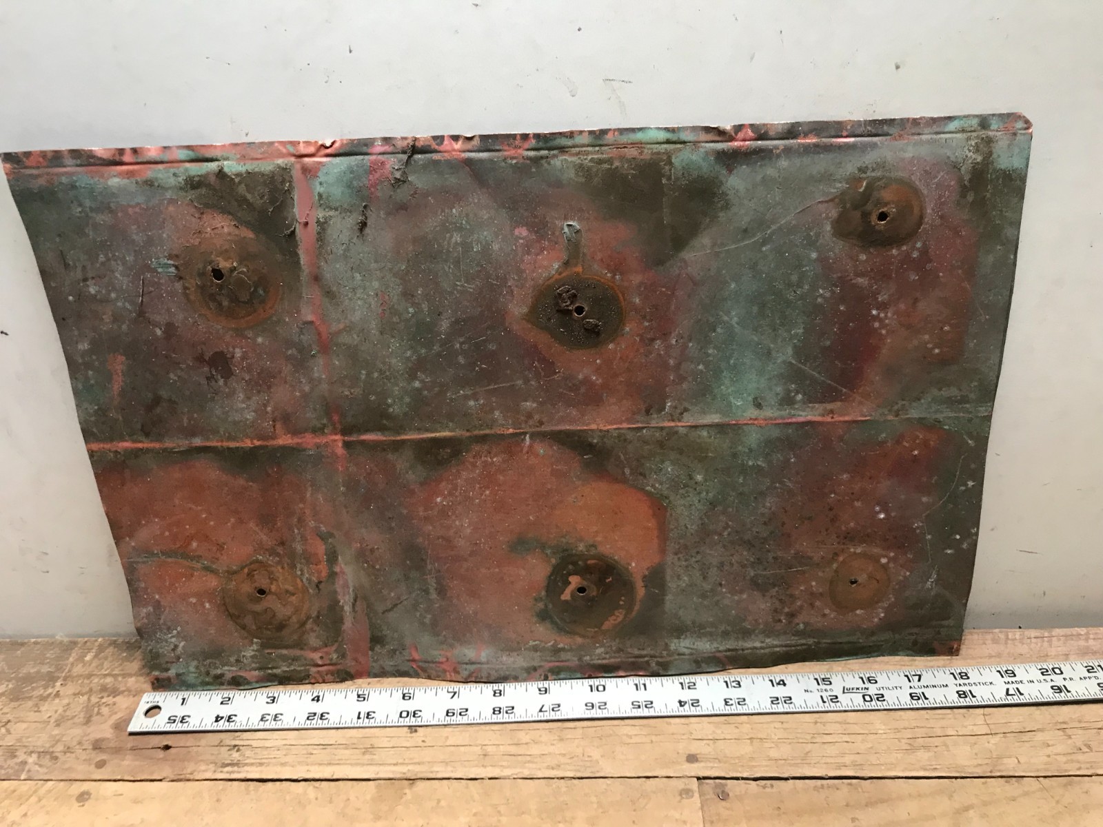 Sheet Copper 18" x 11 3/4" Natural Patina Colors Verdigris gauge 24 (H)