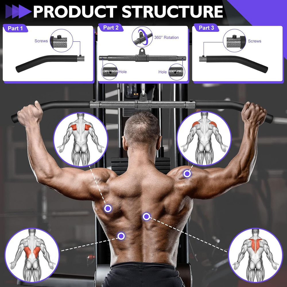 Cable Machine Attachments Set: LAT Pulldown Attachments Bar for Home Gym Accesso