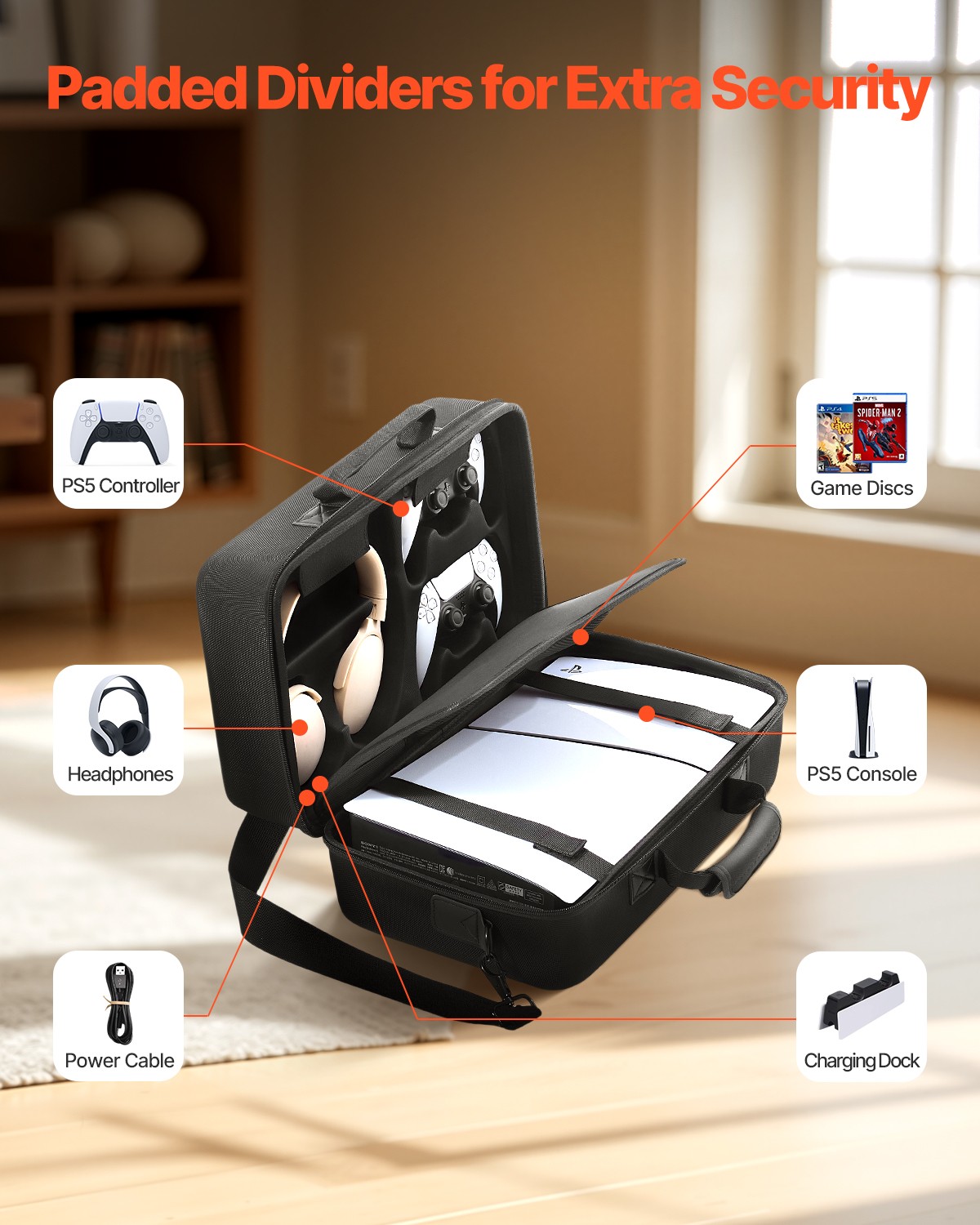 VEVOR PS5 Carrying Case Travel Bag for Playstation 5 Slim EVA Soft Lining