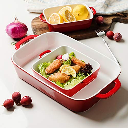 Ceramic Bakeware Set, Rectangular Baking Dish for Cooking, Kitchen, Cake Red