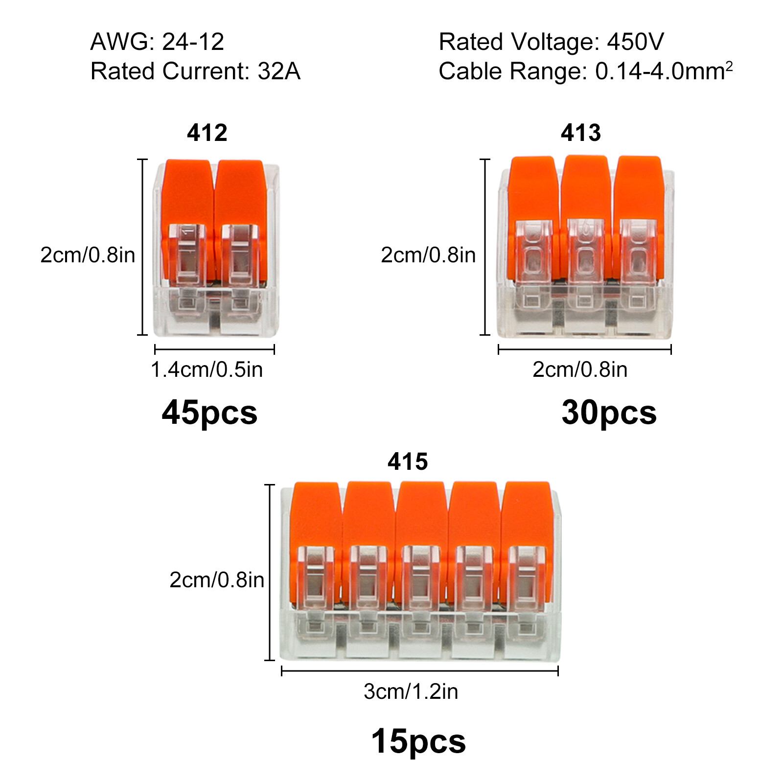 90Pcs For Wago 221 Lever Nuts Compact Splicing Wire Connectors - 2/3/5 Terminal
