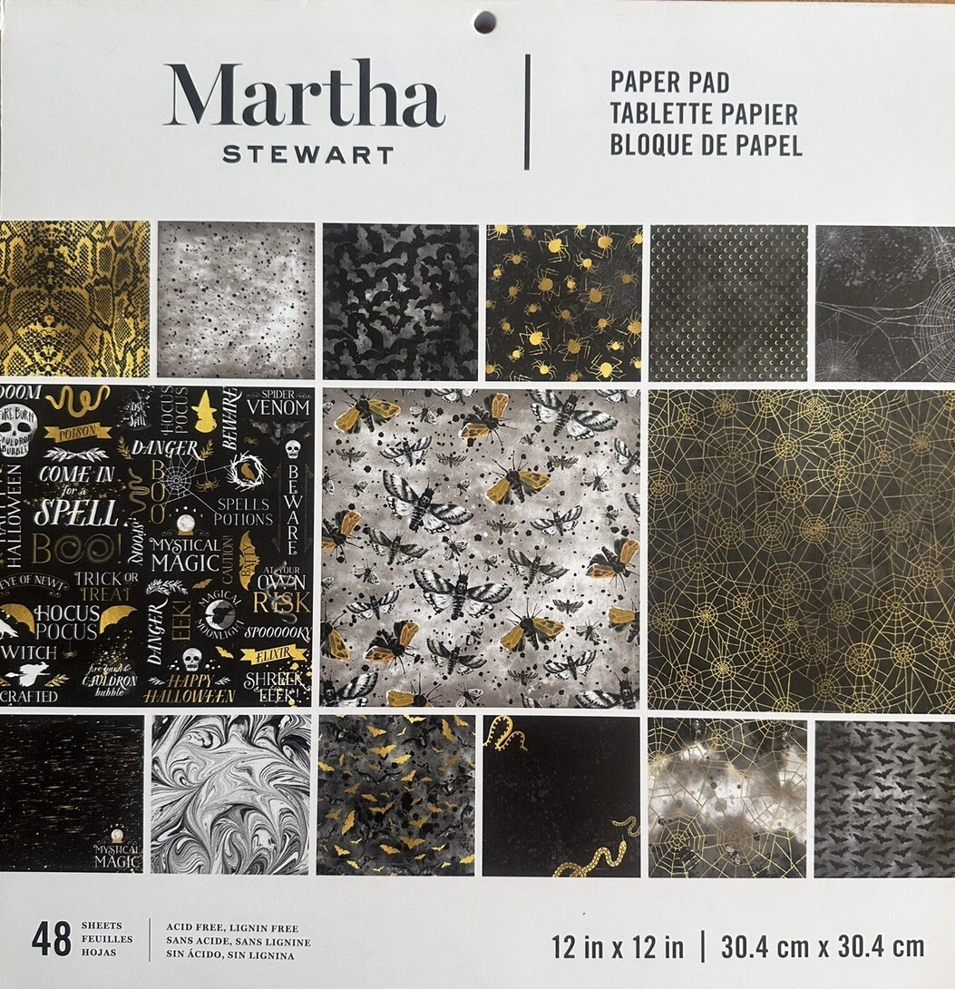 ~ HALLOWEEN ~ 12x12 SCRAPBOOK CARDSTOCK PAPER PAD 48 LOT *MARTHA STEWART* FOIL