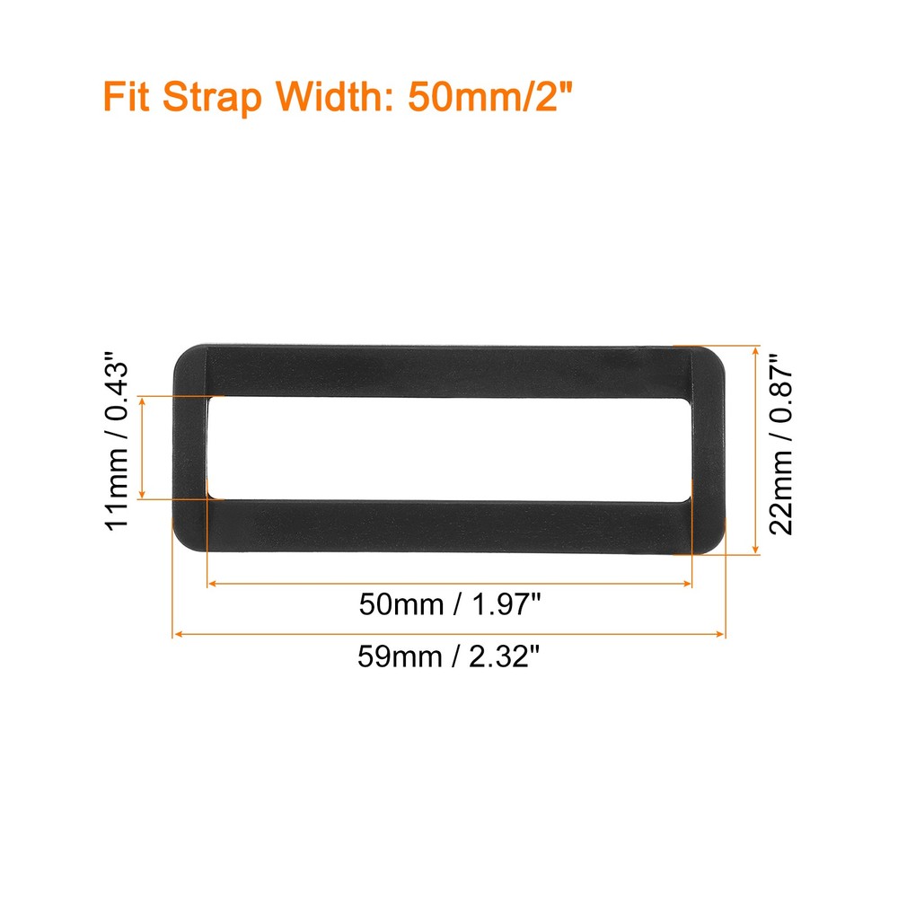 6 x 2 Inch Plastic Rectangle Rings Webbing Belts Buckle Slide Loop Black