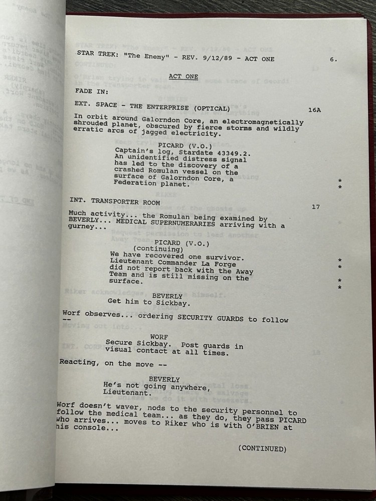 STAR TREK Script The Next Generation The Enemy Final Draft September 11 1989