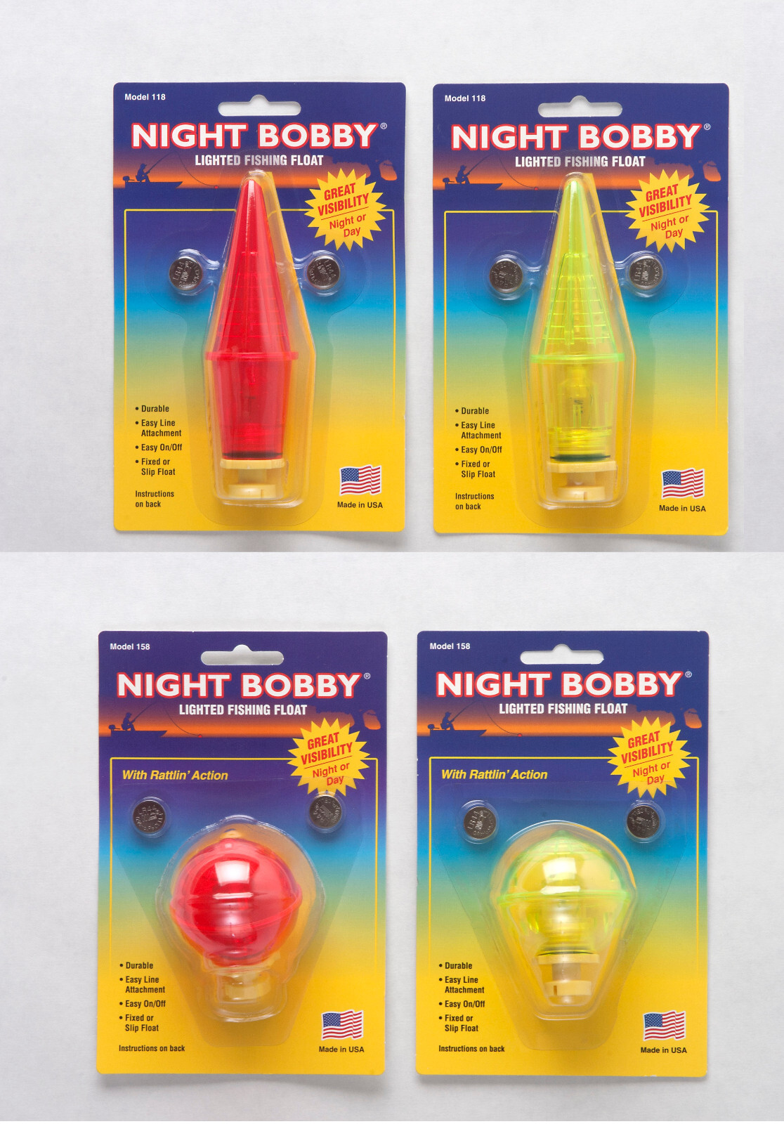 Rieadco Night Bobby 158 or 118 Lighted Fishing Float ~ Red or Yellow ~ Free Ship