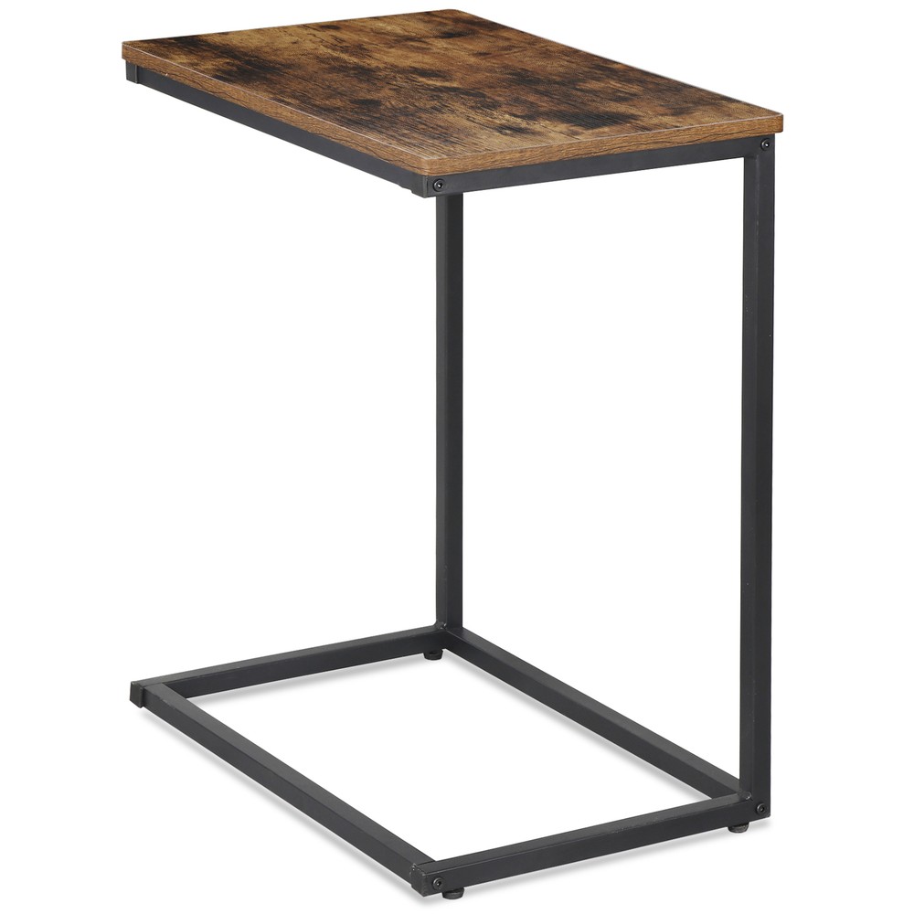 2PCS 21.7"Side Table C Shaped End Table Sofa Bed Table for TV Trays Rustic Brown