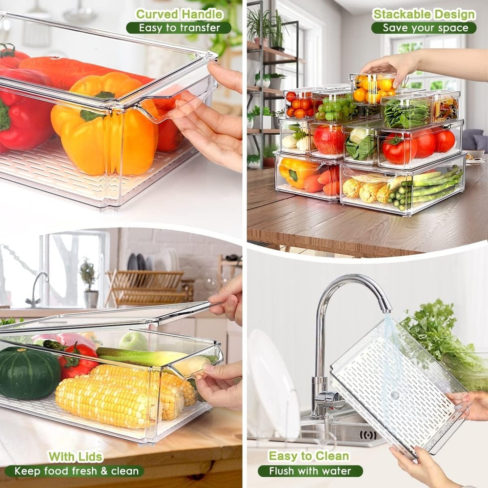 14 Pack Fridge Organizer, Stackable Refrigerator Organizer Bins with Lids