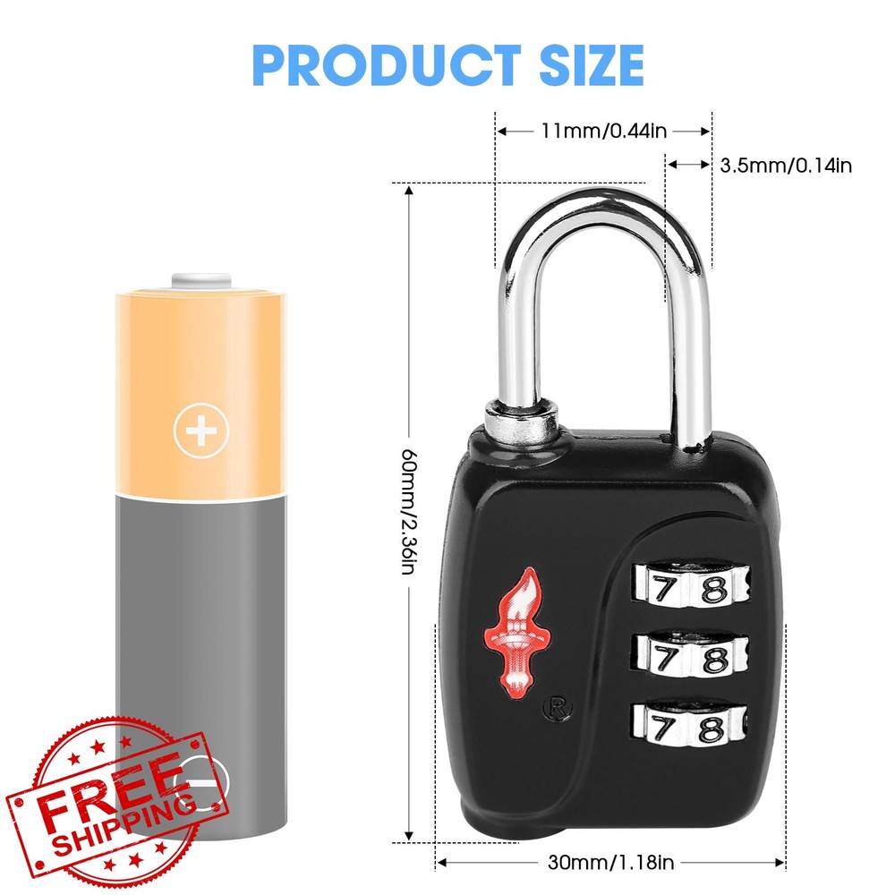 iGurutr TSA Locks 6-Pack, 3-Digit Code Luggage Suitcase Backpack School Locker