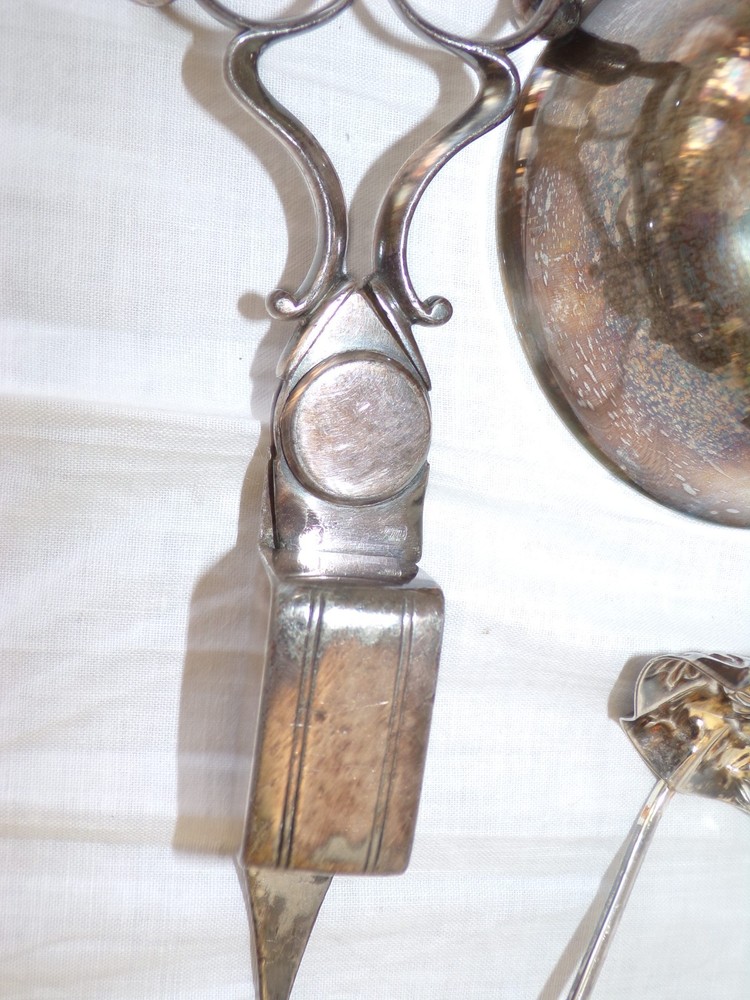 Lot Sliverplated Candle Snuffer Scissors, Small Bowl and Ladle or Spoon As Is