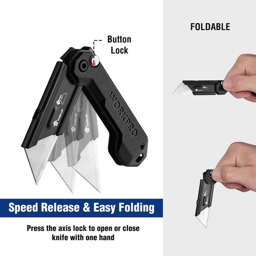 WORKPRO EDC Folding Utility Knife Mini Box Cutter with Quick Open Axis Lock New
