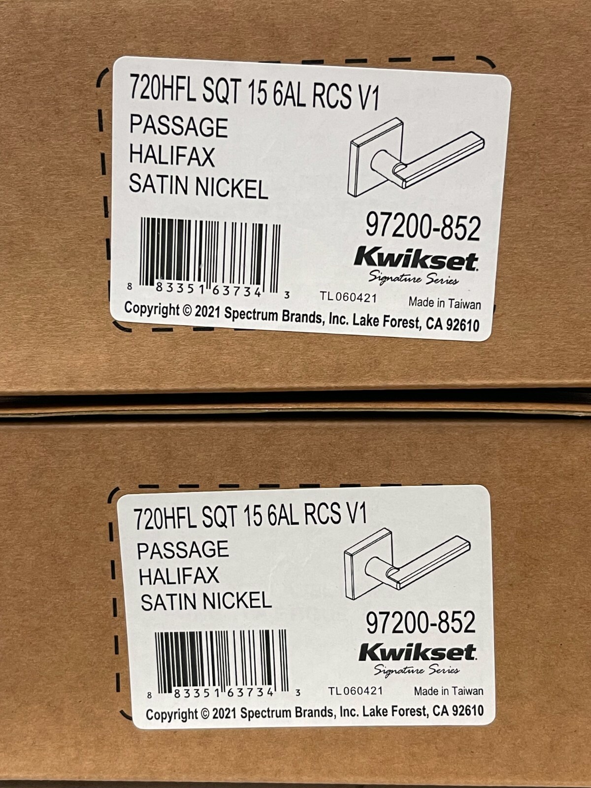 LOT OF 2 Kwikset Halifax Lever (Square) - Passage Satin Nickel 97200-852