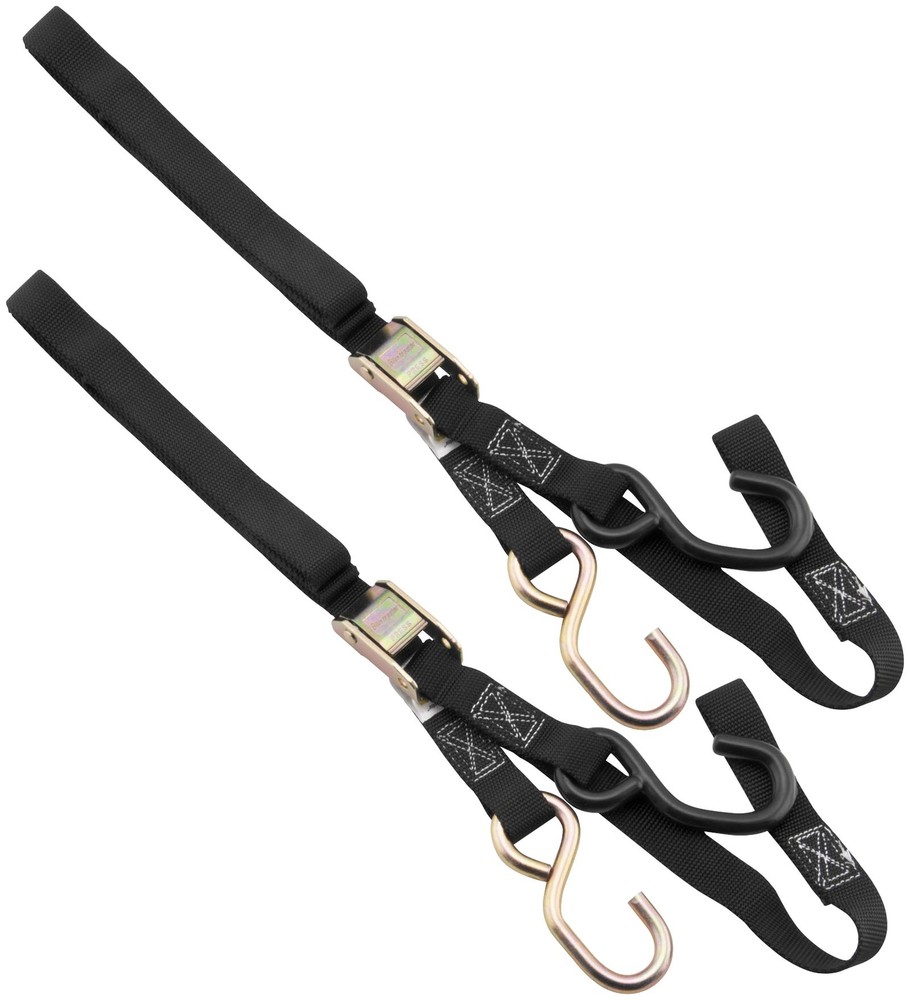 2 PAIRS Tie Downs with Integrated Soft Hooks Black
