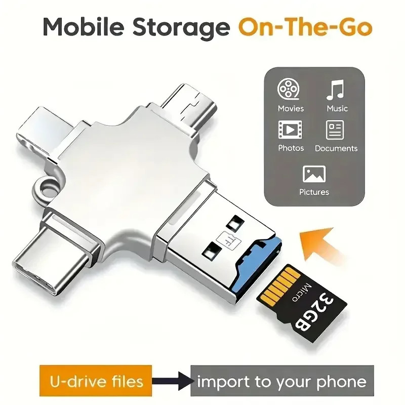 4 In 1 Memory Micro SD Card Reader For IPhone ,Ipad Android Mac PC Camera Type C