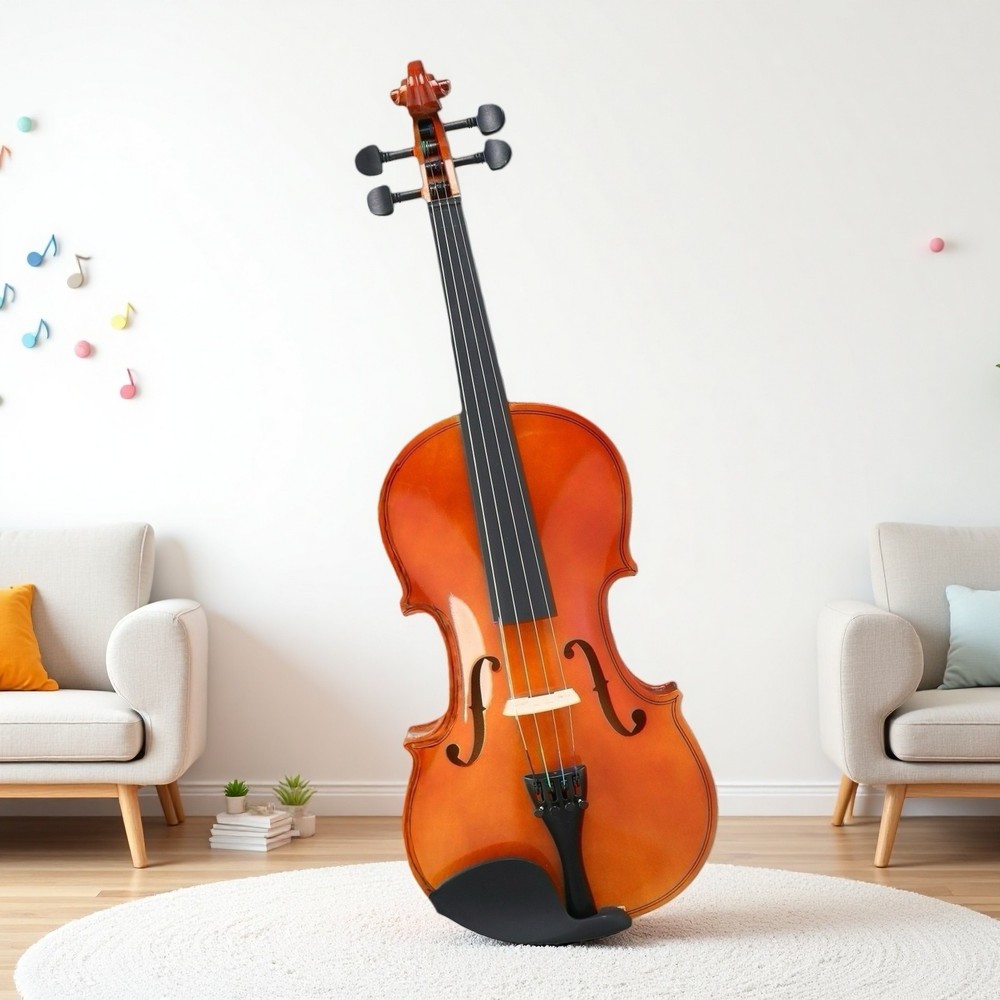 4/4 Full Size Acoustic Beginner Violin Set - Shoulder Rest, Strings, Natural