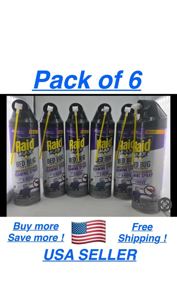Raid Max Bed Bug Foaming Spray Crack & Crevice Extended Protection 6pc