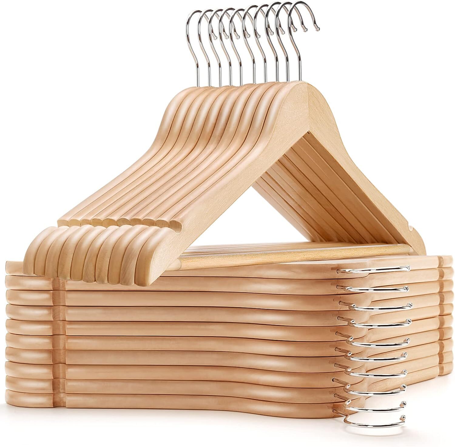 Wooden Hangers Pack of 20 & 50 & 100 Suit Hangers Premium Natural Finish Home US