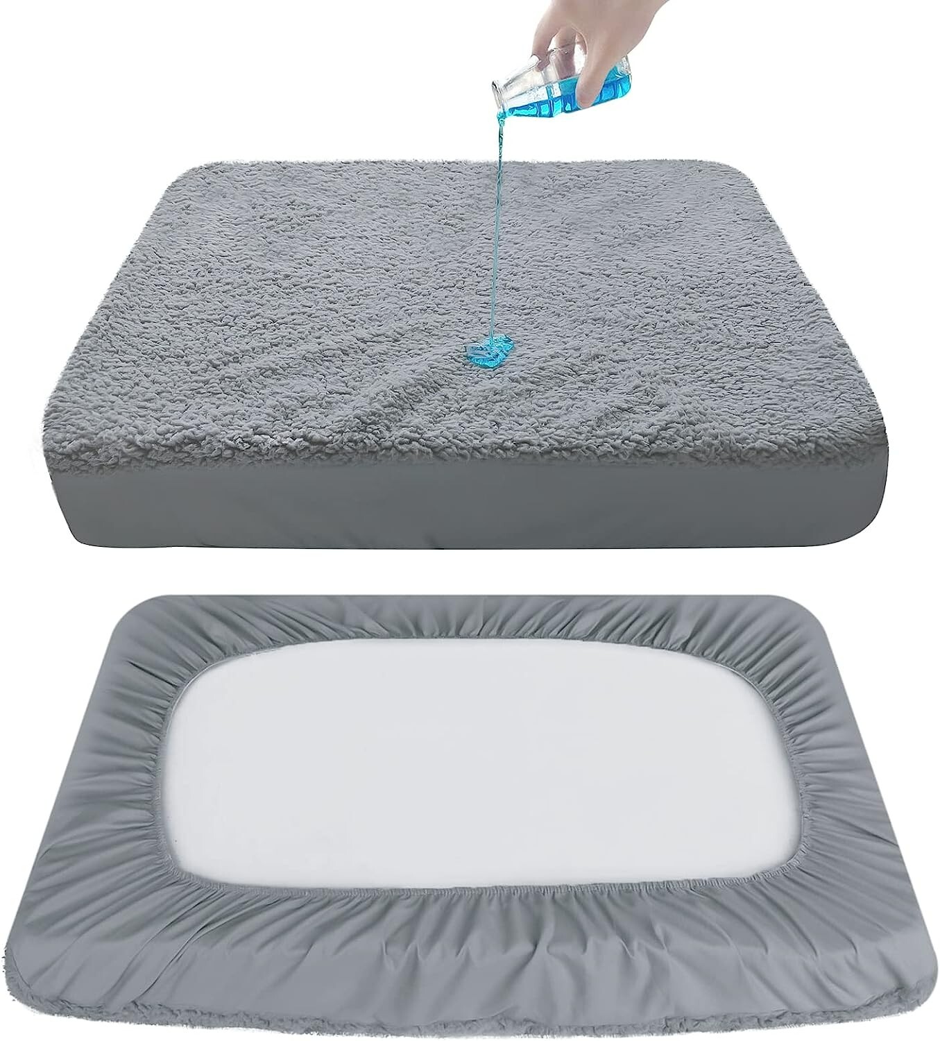 Waterproof Dog Bed Covers Plush Replacement Dog Pet Bed Mattress Cover Gray