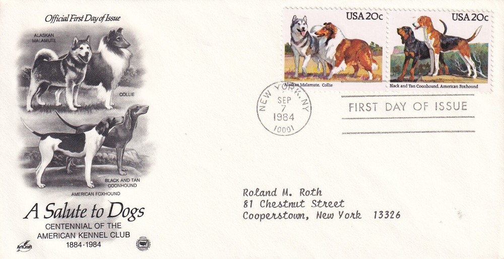 STAMP US SCOTT 2100 & 2101 "American Dogs" 20 CENT 1984 FDC - A