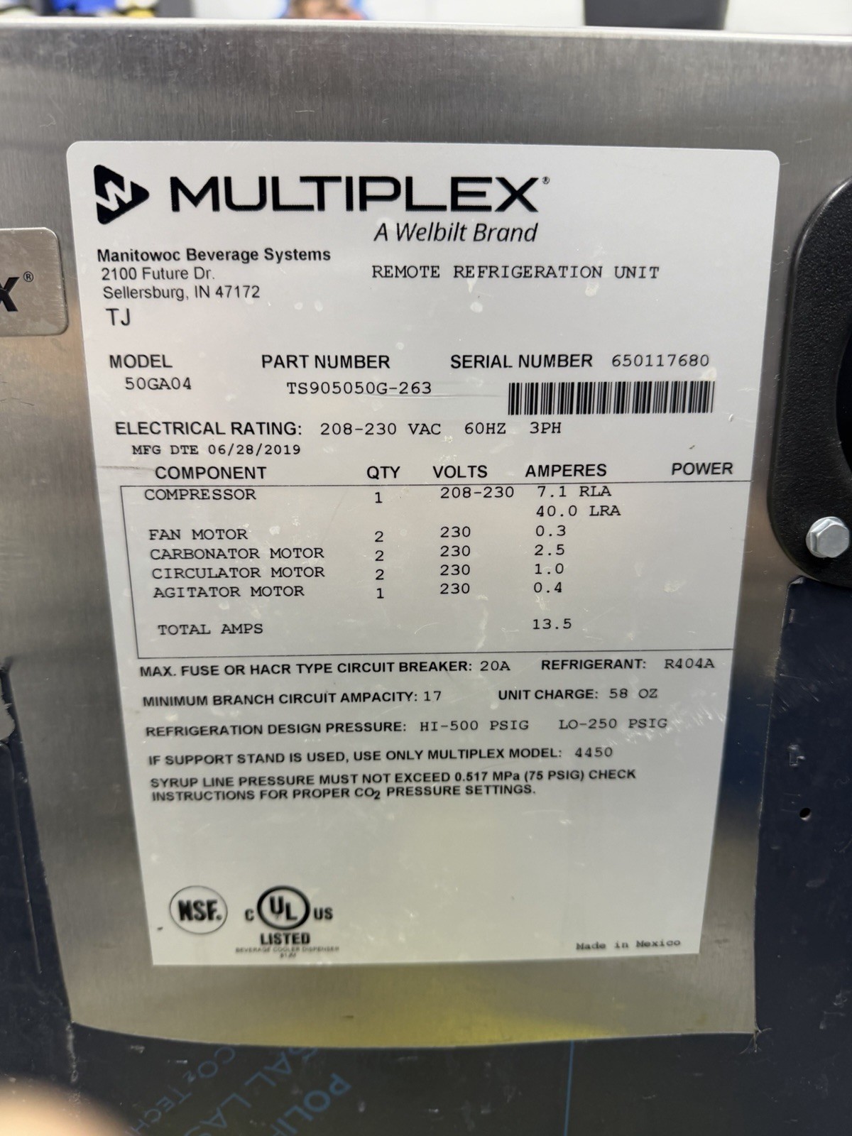 Multiplex TS905050G-263 200 Lbs. Air-Cooled Multiplex 50G Icecore Remote Chiller