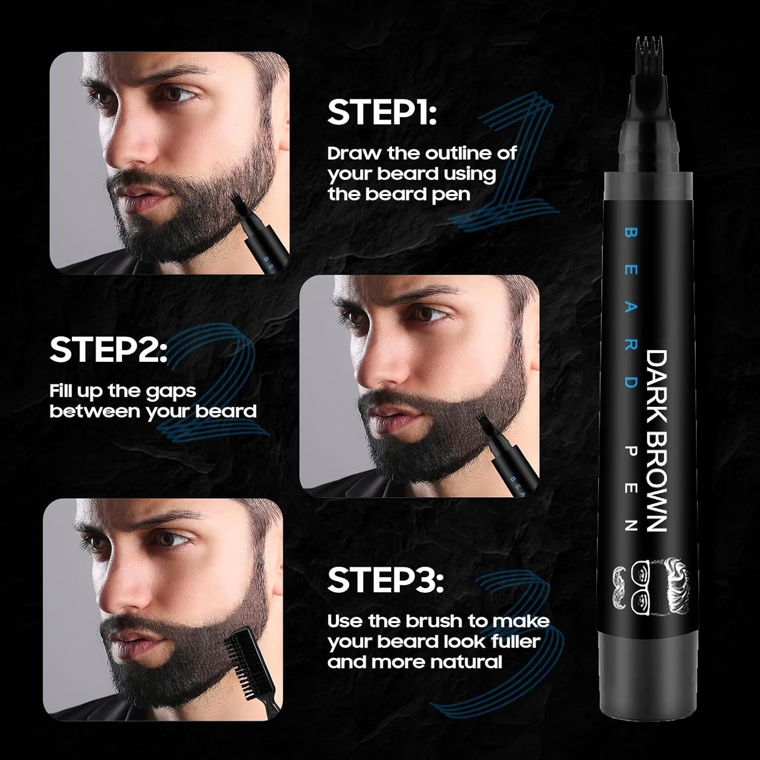 Men Beard Filling Pen Hair Grower Waterproof Filler Moustache Eyebrow Brush Tool