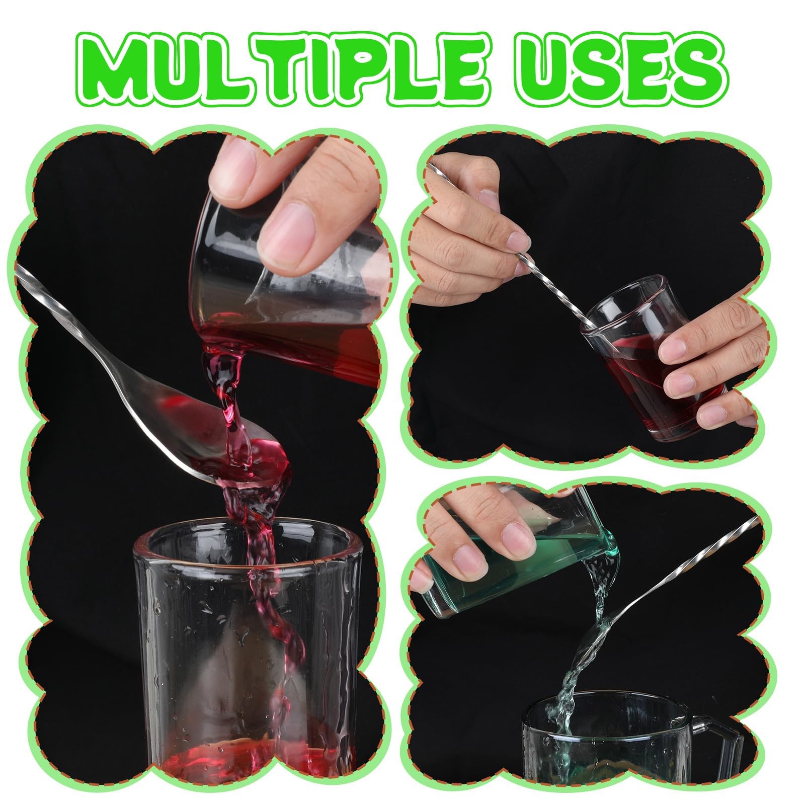 4PCS Cocktail Spoon Long Handle Bar Spoon, 12inch Stainless One size, Silver