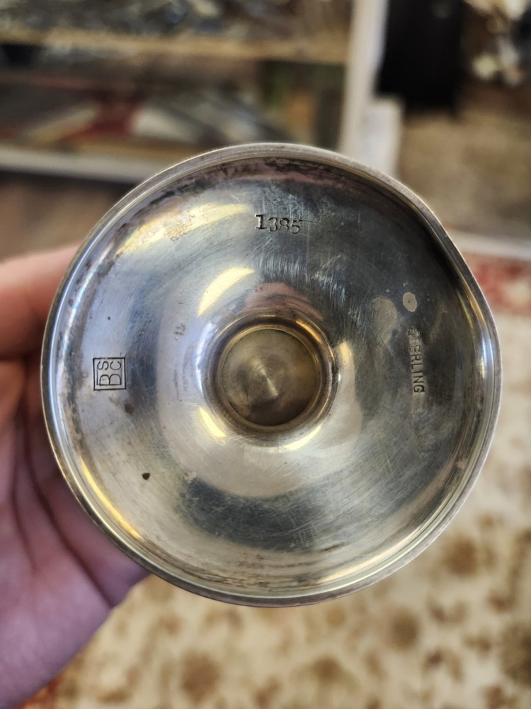 Antique Sterling Silver Monogrammed Cup w/Vine And Leaf Etching