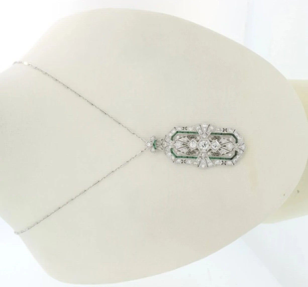 2.95Ct Art Deco Style Diamond & Emerald Enagagement Wedding 925 Silver Pendant