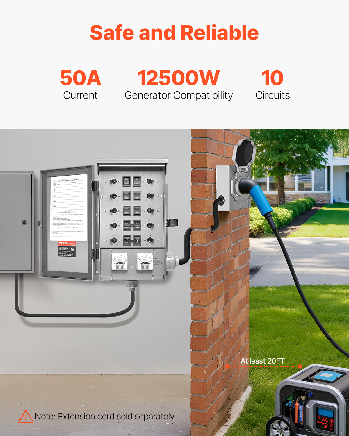 VEVOR Manual Transfer Switch 50A Generator Transfer Switch Kit NEMA 3R 12500W