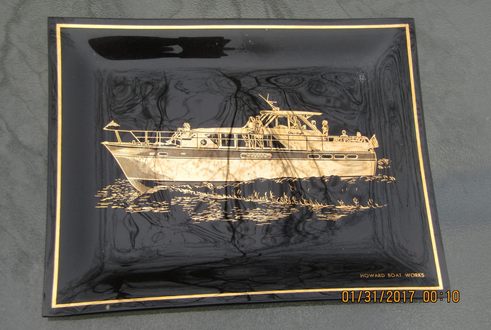 Vintage Howard Boat Works Chris-Craft Smoked Glass Advertising Candy Dish AHOY
