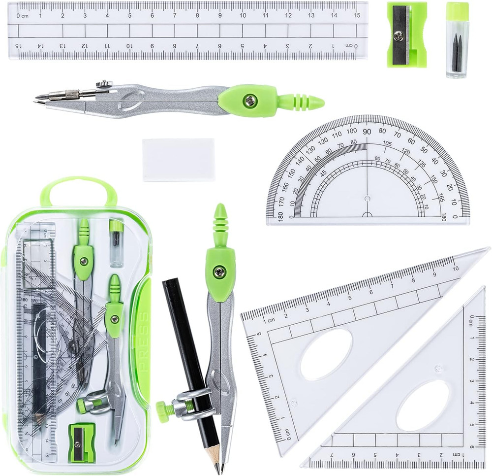 10 Pieces Math Geometry Kit Set With Shatterproof Storage