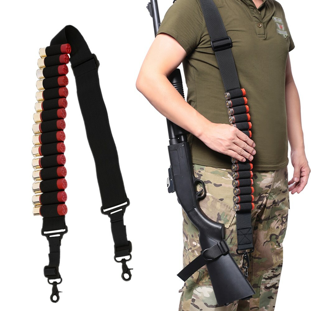 US Tactical 15 Rounds Shotgun Shell Holder Gun Sling 12GA Bandolier Ammo Carrier