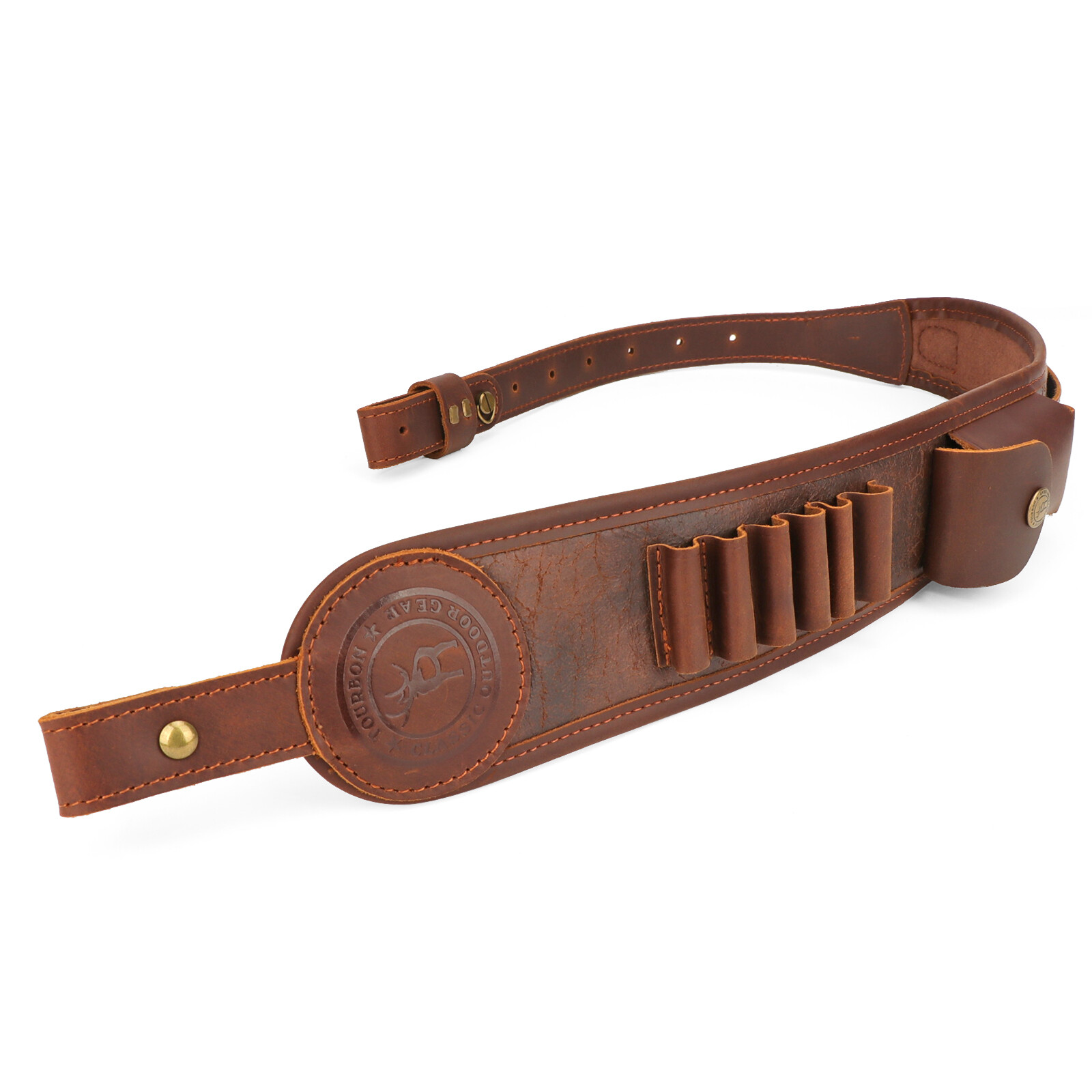 Tourbon PU Leather Rifle Sling Gun Shell Loops Hunt Ammo Strap .308.30-06,45-70