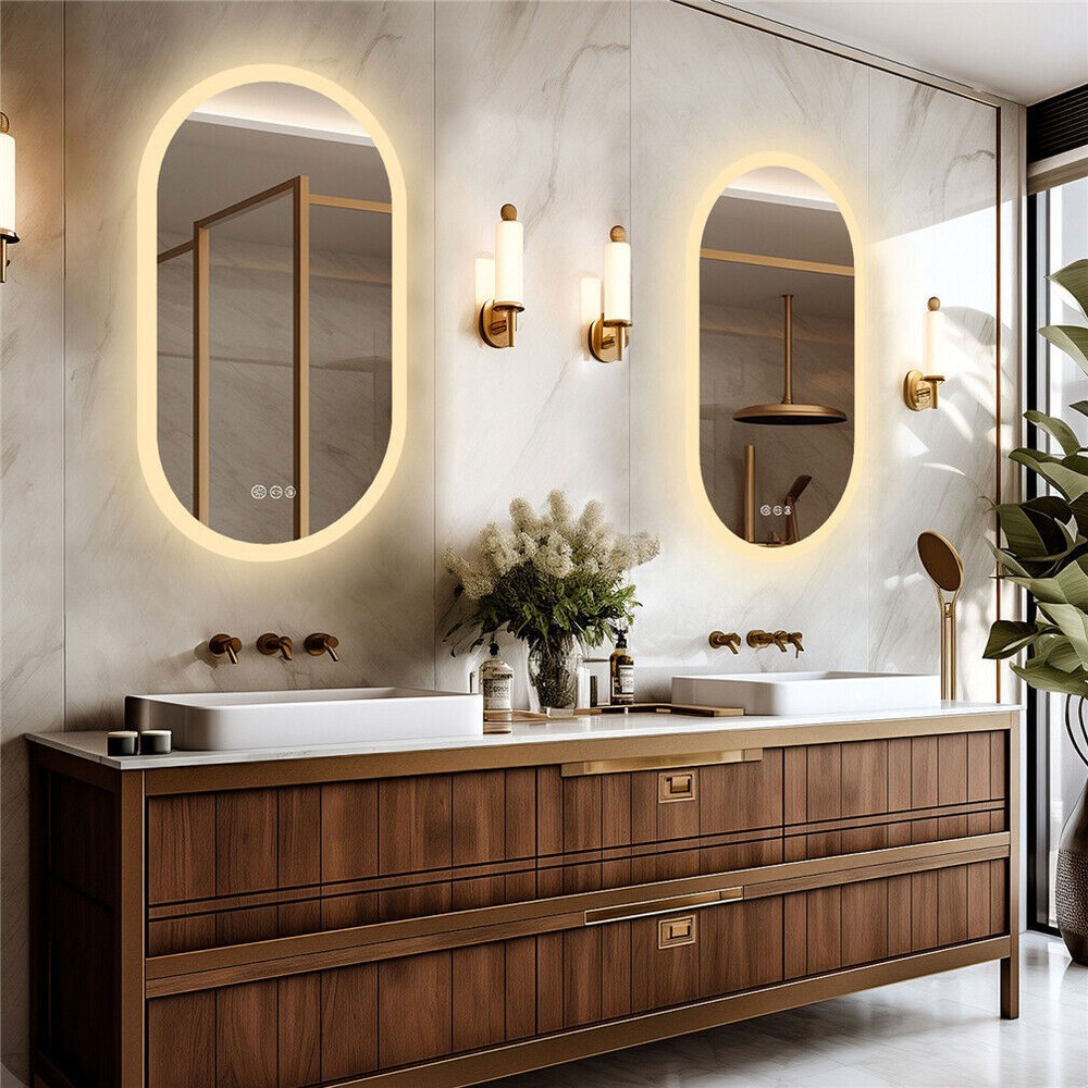 Frameless LED Bathroom Mirror 3 Color Dimmable Horizontal/Vertical Wall Mirrors