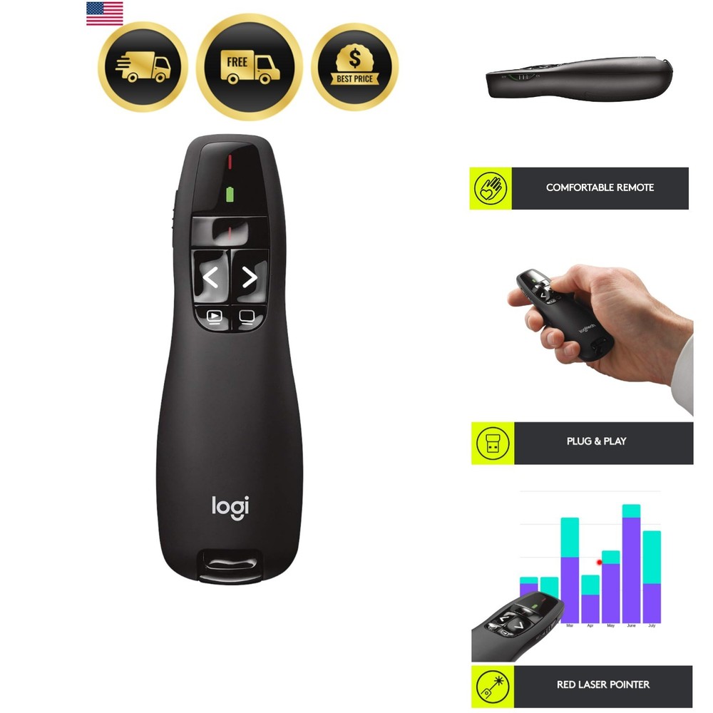 Wireless Presenter R400, USB-A PowerPoint Clicker with Laser Pointer, Wireles...