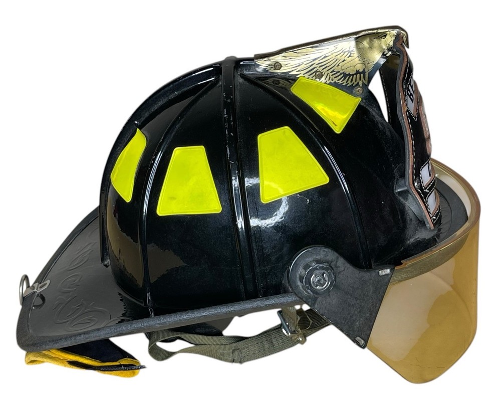 Cairns Vintage Firefighter Hat Cap Black Yellow FD 1010 Leather Shield