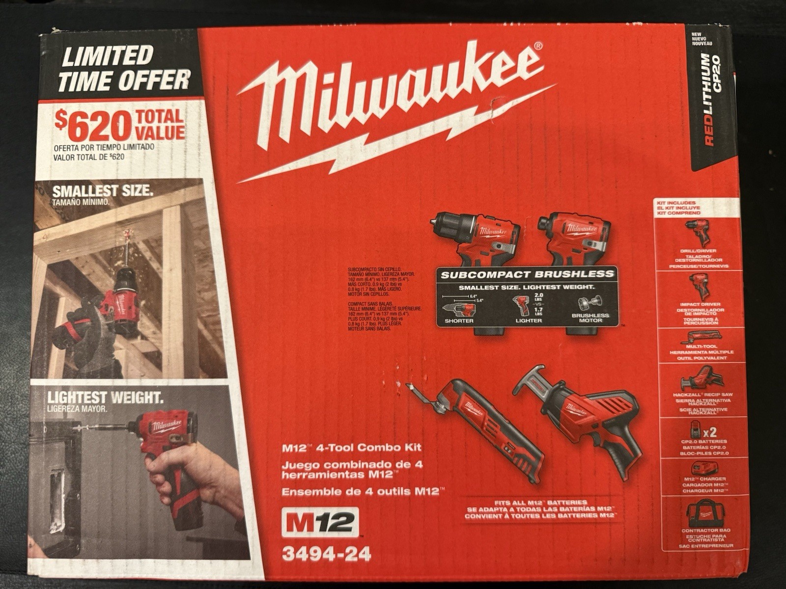 Milwaukee 3494-24 Milwaukee Tool M12 Subcompact Brushless 4-Tool Combo Kit