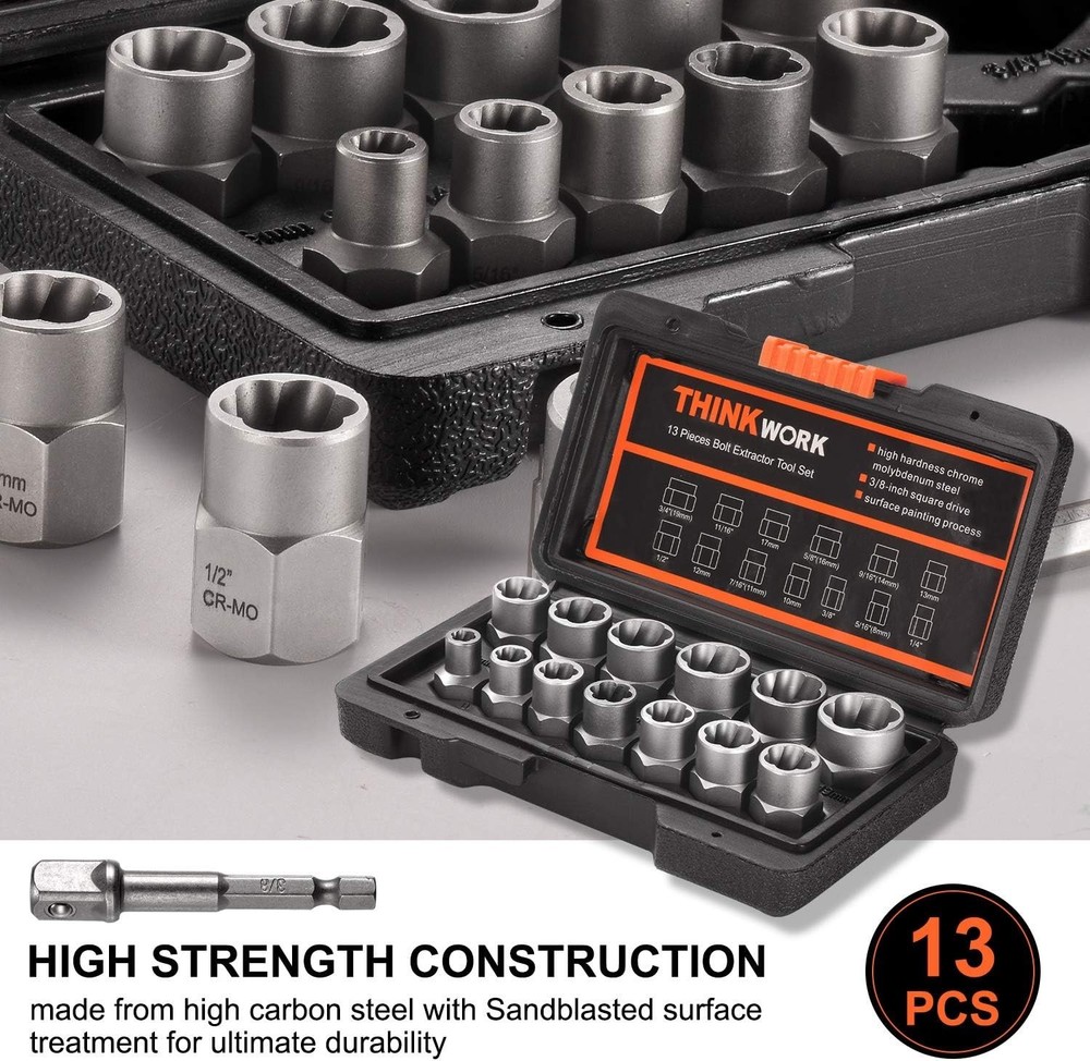 Impact Bolt Extractor Set Nut Remover Set Stripped Extraction Socket Tools 13Pcs