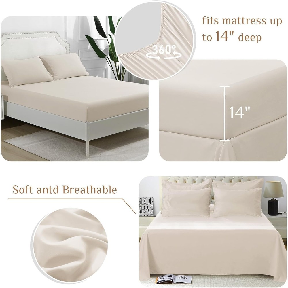 Complete Queen Bedding Set - Ultra-Soft Comforter, Sheets & Pillowcases in Beige